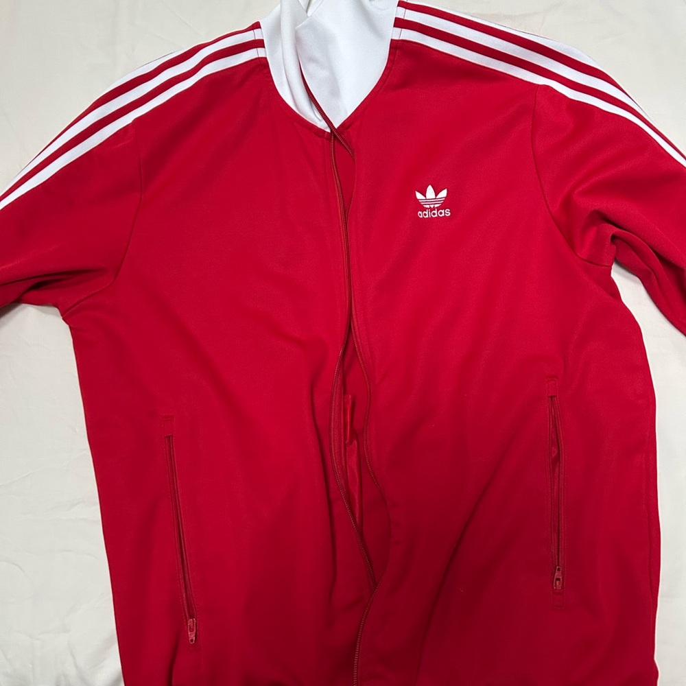 ADIDAS (LIKE NEW) - Men’s Red and White Jacket Track Jacket
